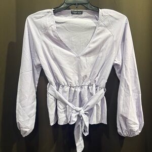SHEIN Light Purple V-Neck Tie Waist Blouse Size M